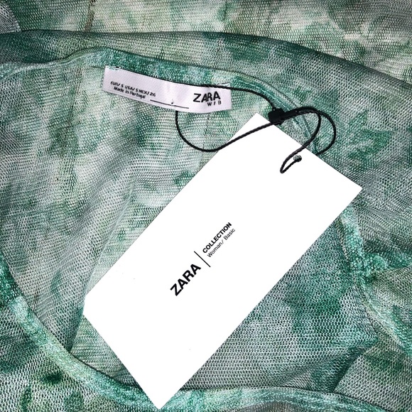 Zara Women’s Green Floral Mesh Blouse - Picture 5 of 6